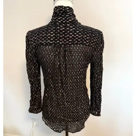 J. Crew Tie Neck Sheer Rainbow Lurex Dot Blouse Top In Black Size XS - Picture 10 of 14